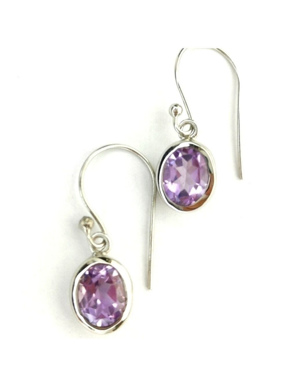 Sterling Silver Oval Lavender Amethyst Drop Earrings
